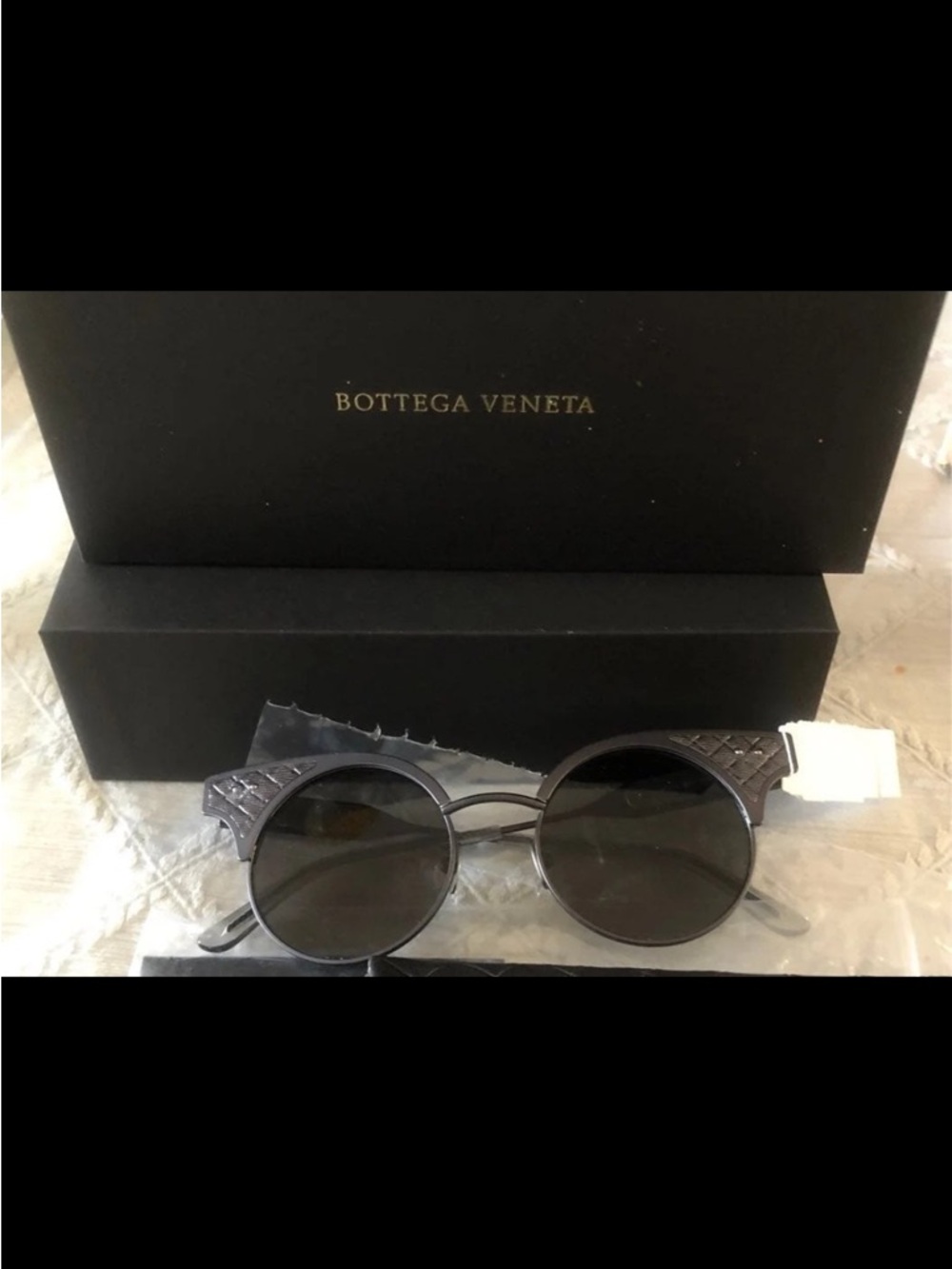 Bottega Veneta ruthenium Round Sunglasses brand new in box
